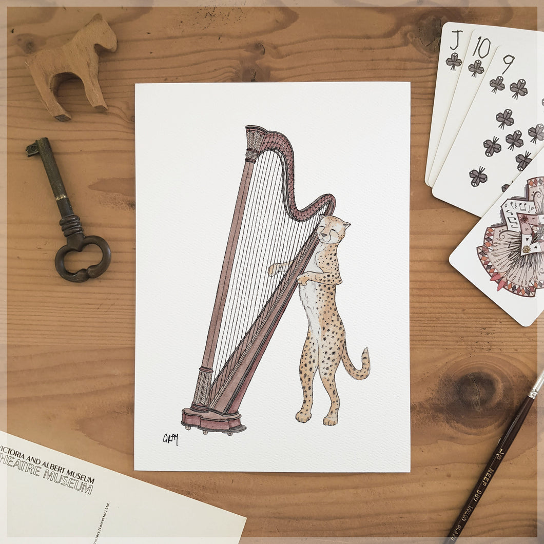 The Cheetah & Her Harp - A5 Art Print SKU A501