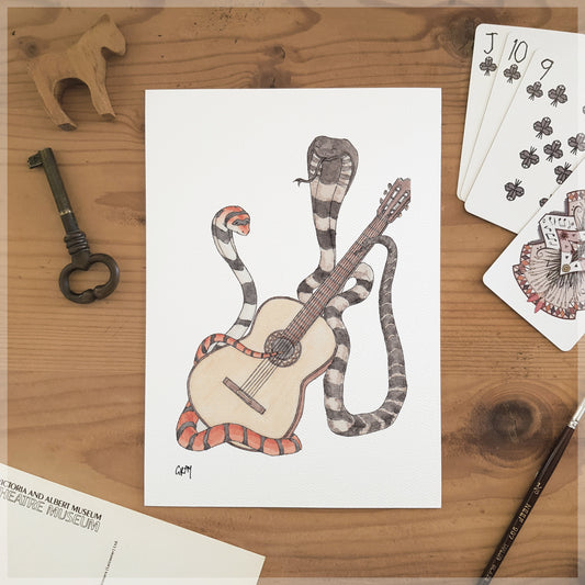 The Cobras & Their Classical Guitar - A5 Art Print