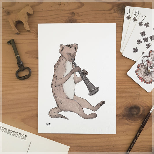 The Hyena & His Clarinet - A5 Art Print