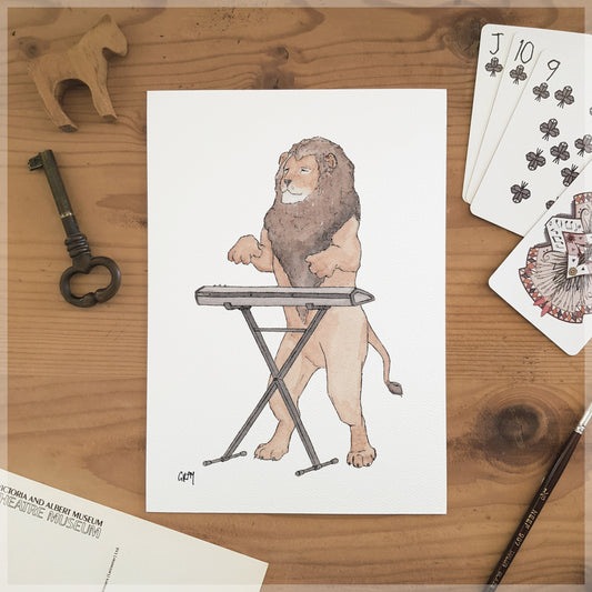 The Lion & His Keyboard - A5 Art Print