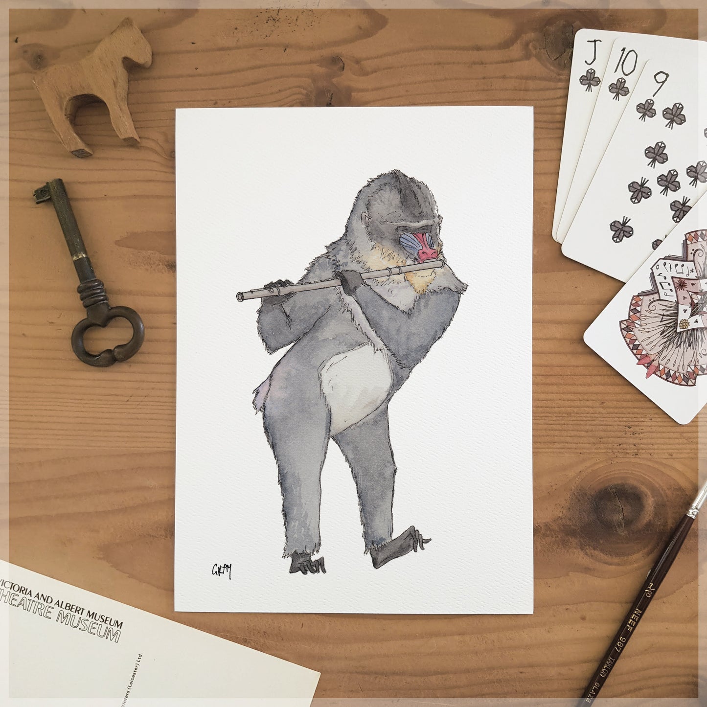 The Mandrill & His Flute - A5 Art Print SKU A511