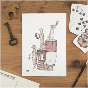 The Meerkats On Percussion - A5 Art Print SKU A512