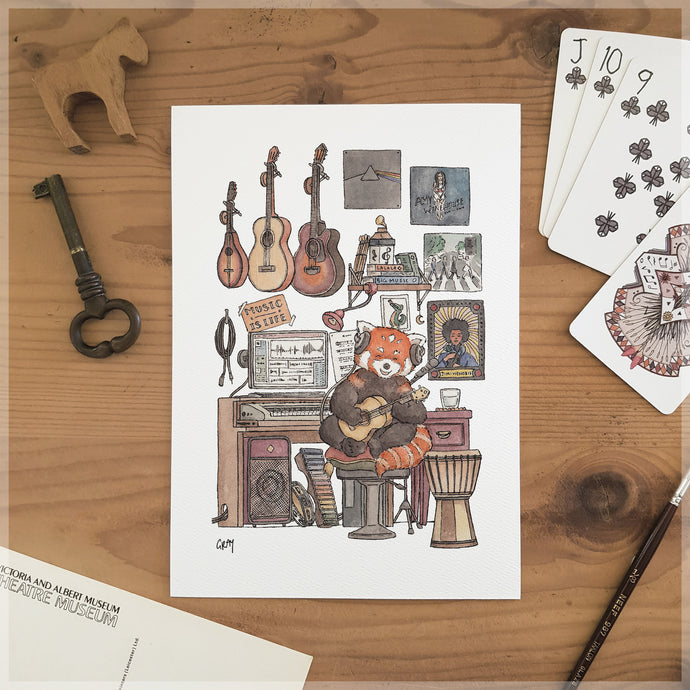 Red Panda's Music Room - A5 Art Print SKU A541