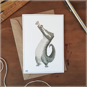 The Crocodile and His Trumpet - Greeting Card
