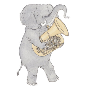 The Elephant and Her Tuba - Greeting Card