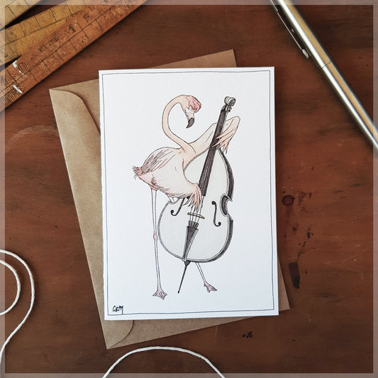 The Flamingo & His Double Bass - Greeting Card