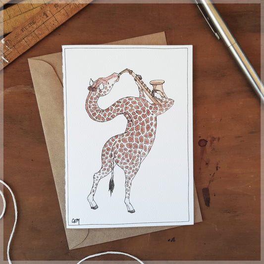 The Giraffe & Her Saxophone - Greeting Card