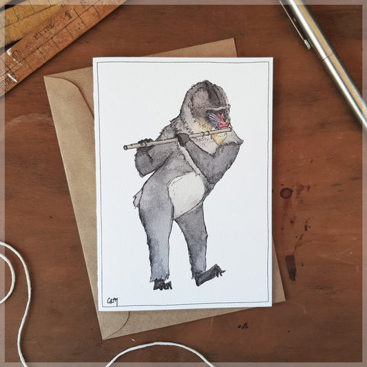 The Mandrill & His Flute - Greeting Card