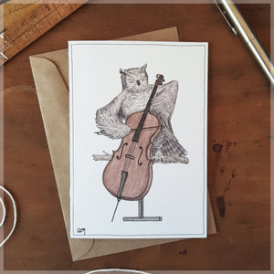 The Owl & Her Cello - Greeting Card