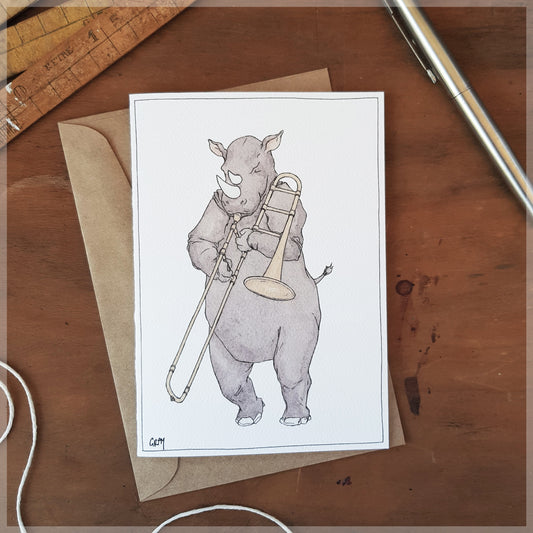 The Rhino and His Trombone - Greeting Card