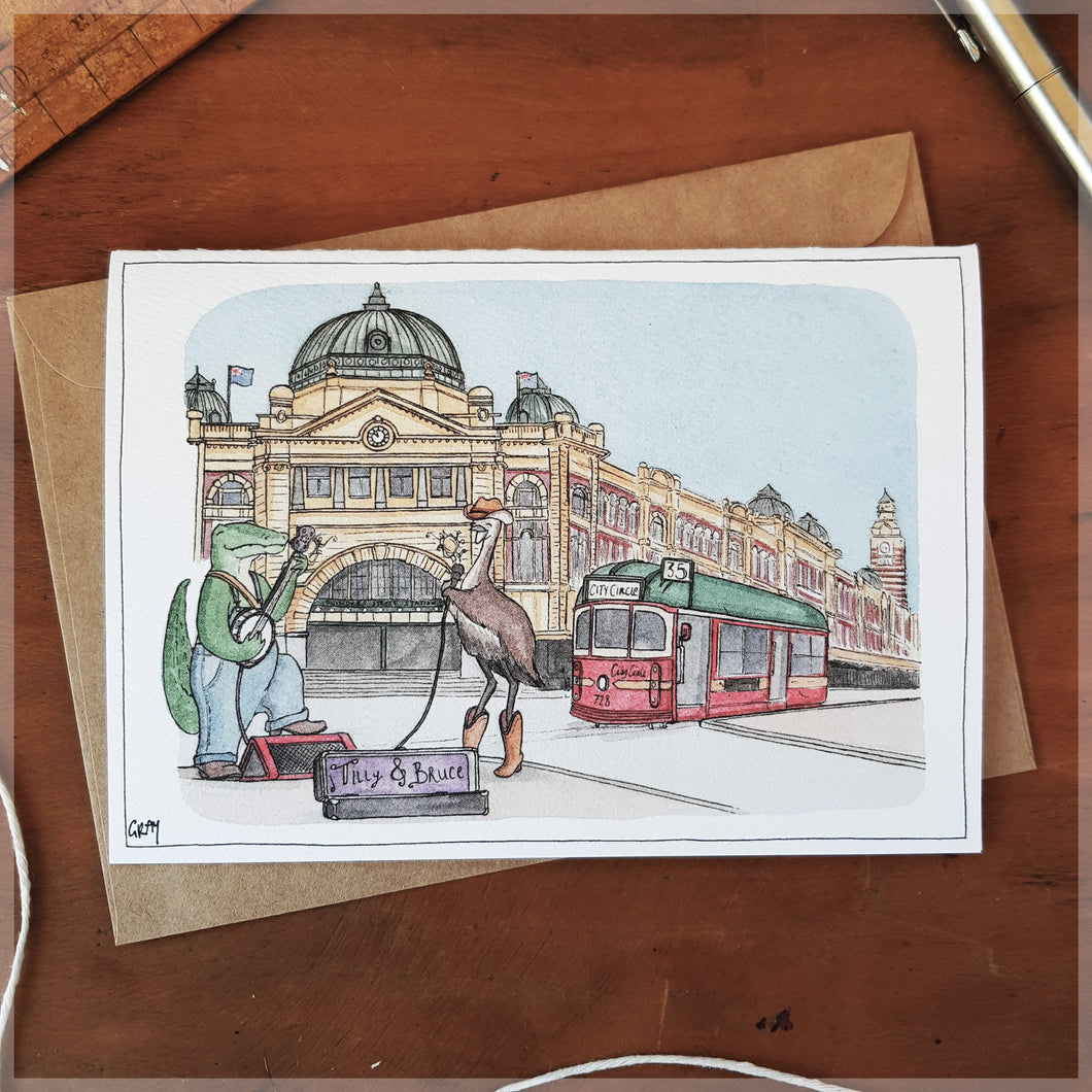 Busking in Melbourne - Greeting Card