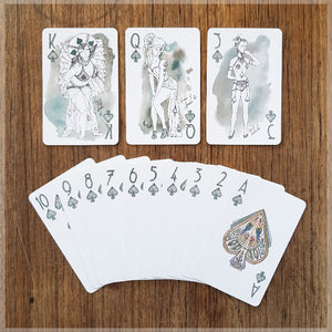 Hand Illustrated Burlesque playing cards showing the suit of spades