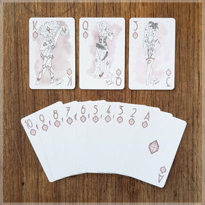 Hand Illustrated Burlesque playing cards showing the suit of diamonds