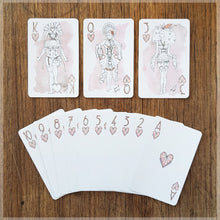 Hand Illustrated Burlesque playing cards showing the suit of hearts