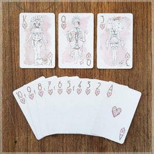 Hand Illustrated Burlesque playing cards showing the suit of hearts