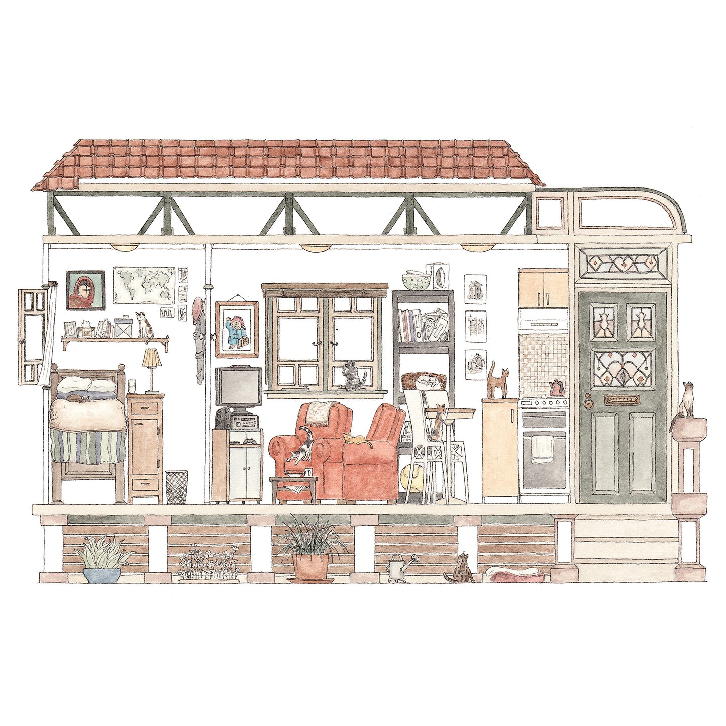 Mosman Bungalow with 10 Hidden Cats - A4 Art Print