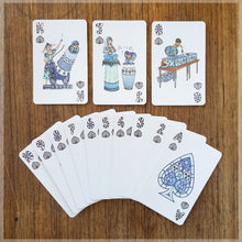 Hand Illustrated Circus playing cards showing the suit of spades. This suit shows off the circus double-acts