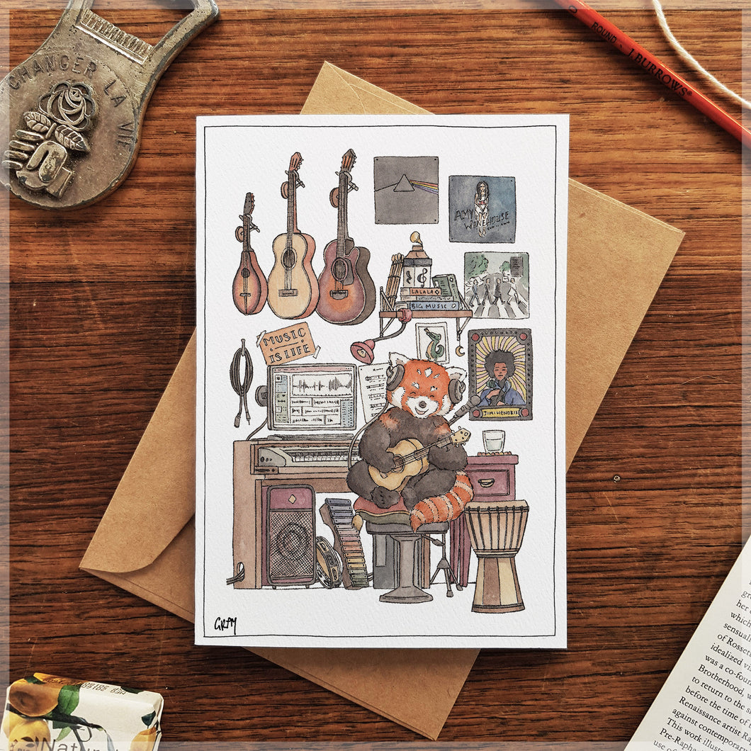 Red Panda's Music Room - Greeting Card