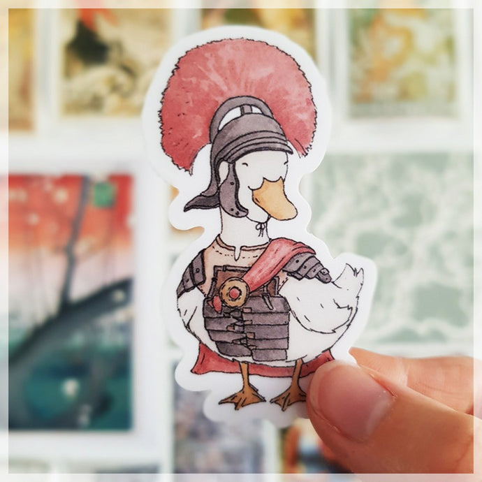Maximus Quackus the history loving duck dressed up as his favorite historical roman leader.