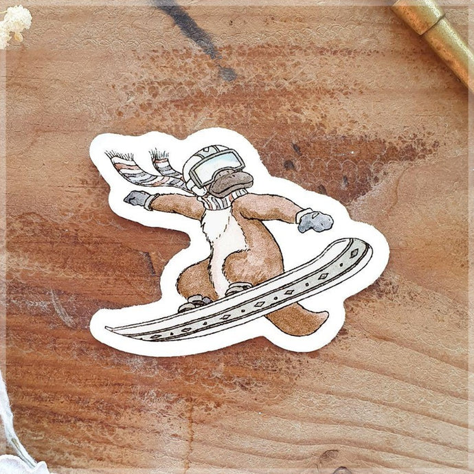 drawing of a snowboarding platypus