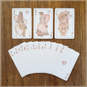 Hand Illustrated vogue fashion playing cards showing the suit of hearts. 