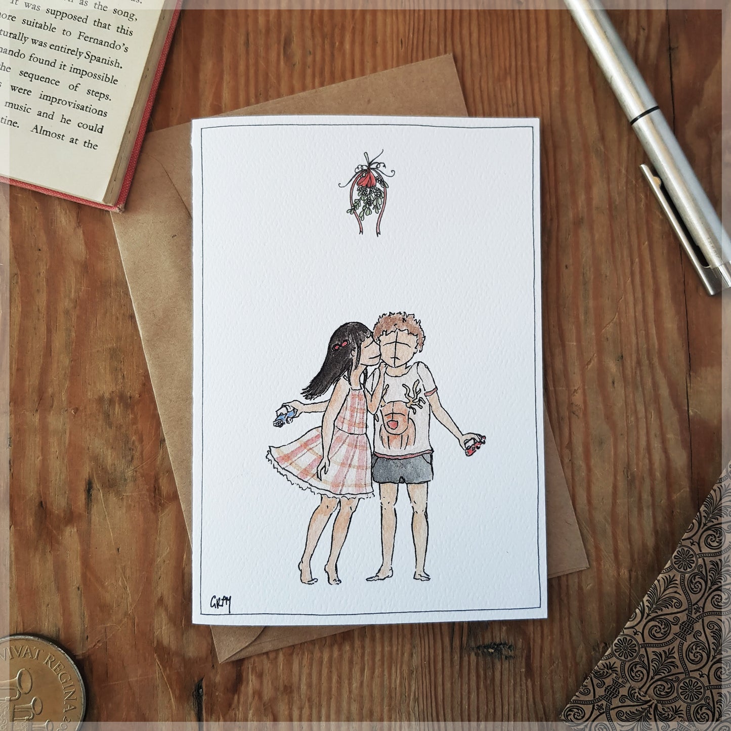 First Kiss at Christmas - Christmas Card